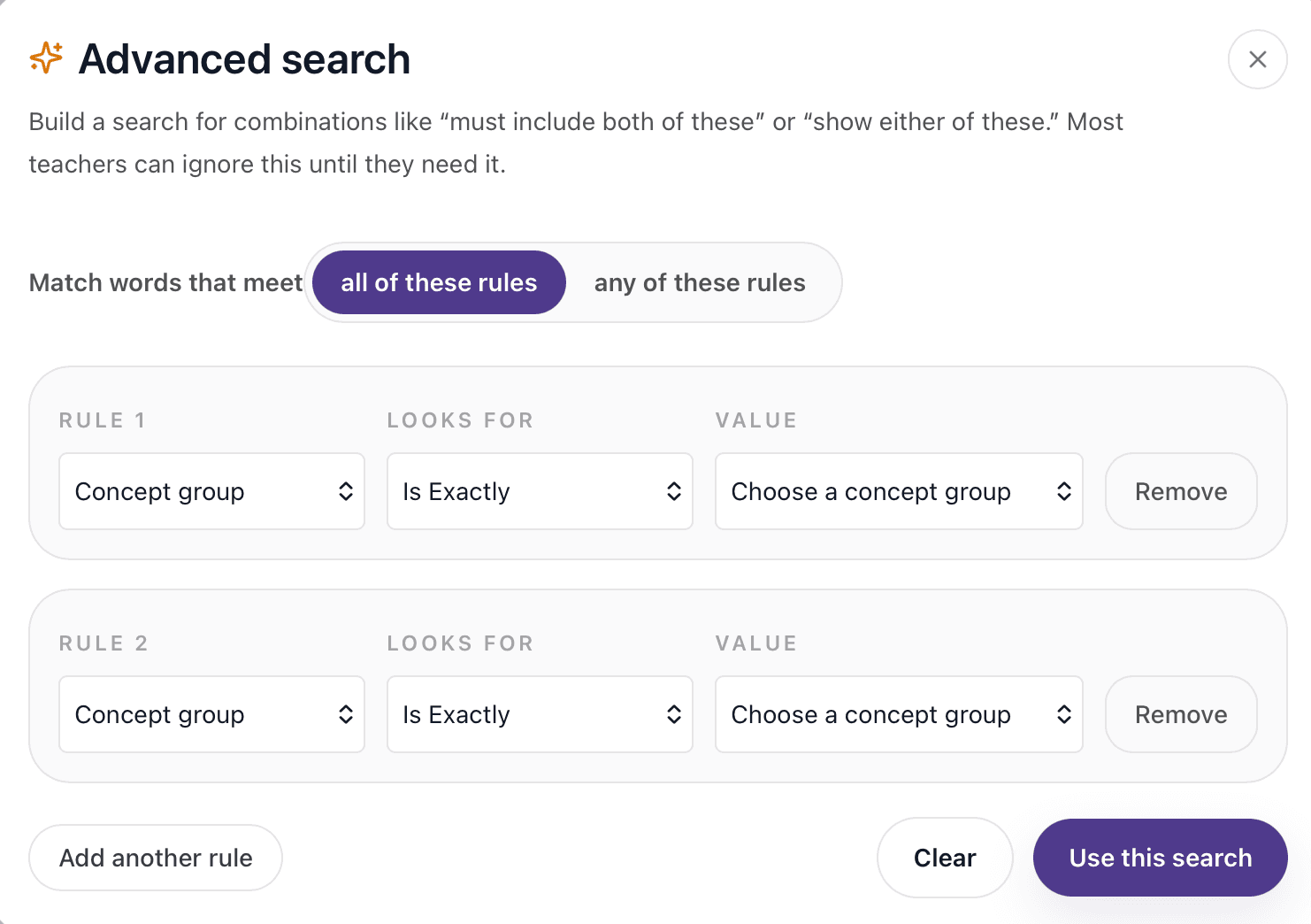 Advanced query builder interface with multiple filter options